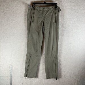 Da-Nang Pants Women's Small Olive Green Floral Embroidery Mid-Rise Straight 9700